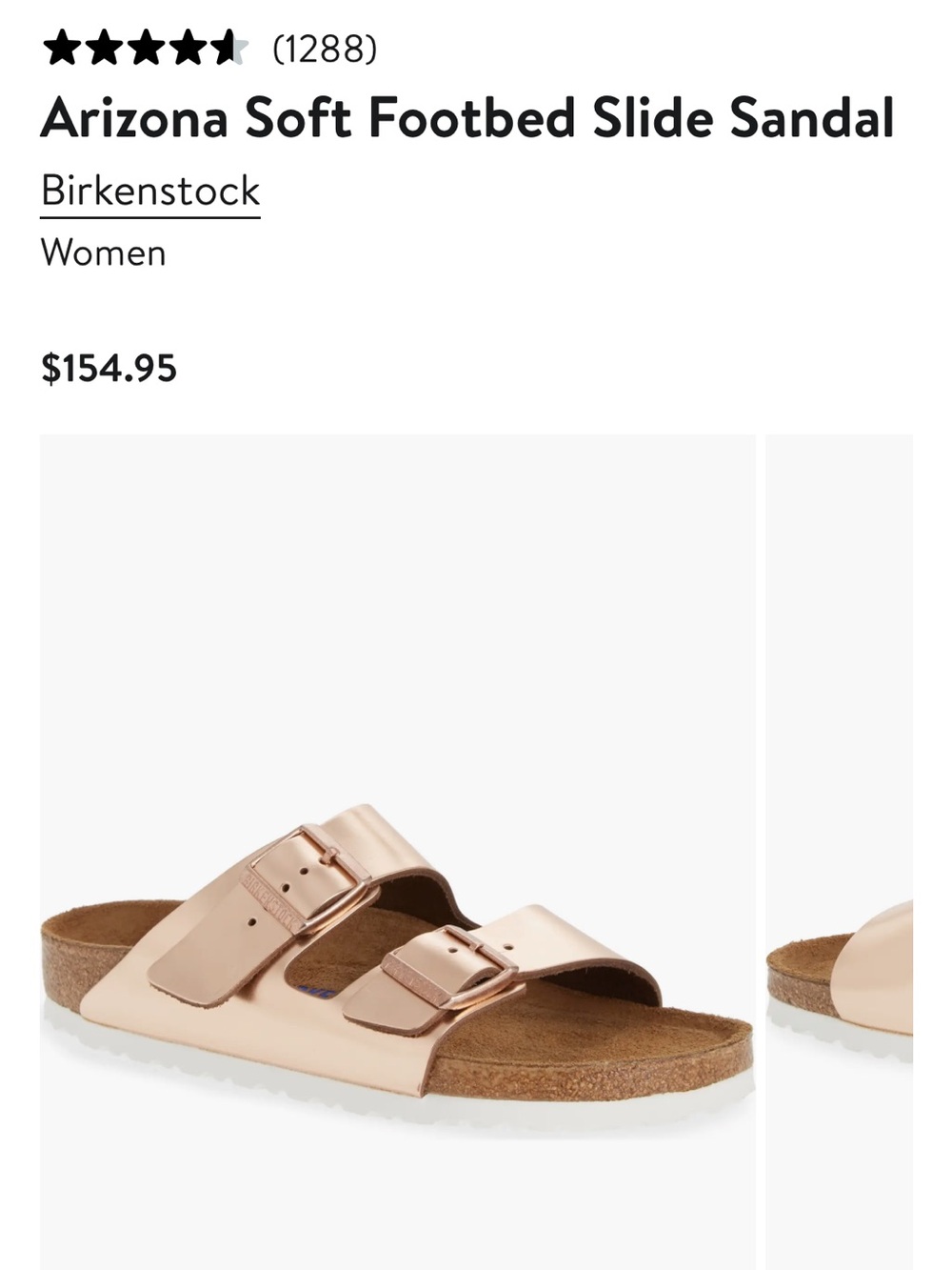 Birkenstock Arizona Two-Strap Sandal in Metallic Rose Gold - Picture 2 of 8